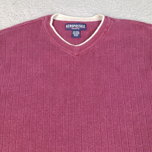 Vintage Aeropostale Sweater Mens Medium Red Burgundy V-Neck Long Sleeve Pullover - Picture 2 of 15